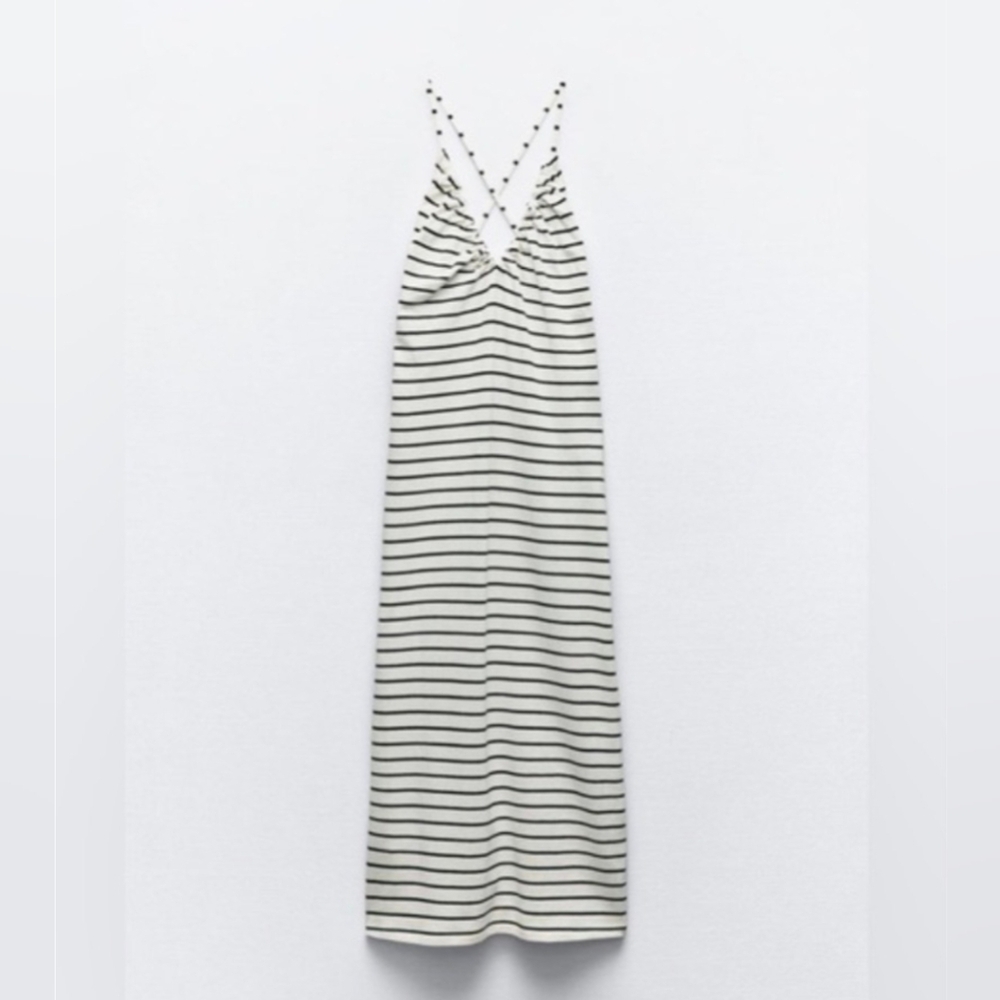 Zara Size Large Striped Strappy Backless Dress